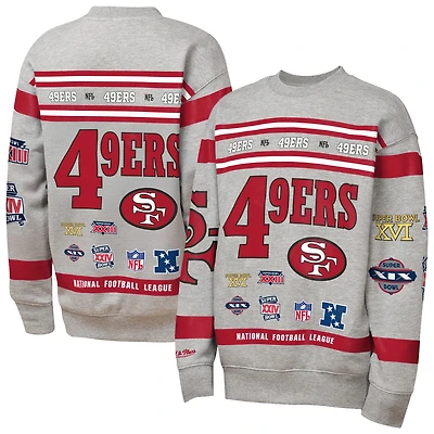 Youth Mitchell & Ness Gray San Francisco 49ers Throwback All-Over Print Fleece Sweatshirt