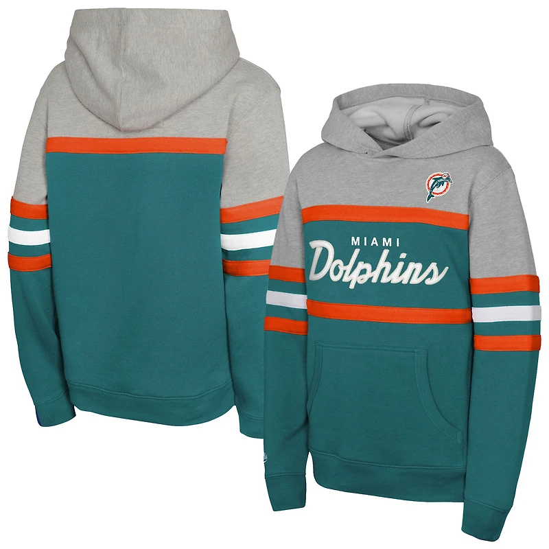 Youth Mitchell & Ness Aqua Miami Dolphins Throwback Head Coach Pullover Hoodie