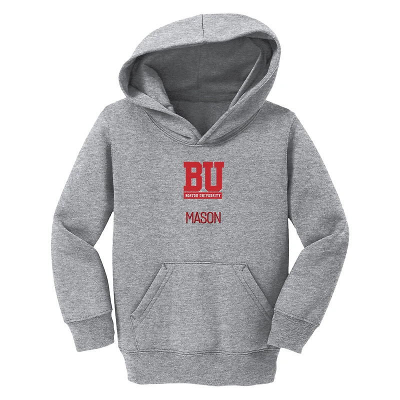 Toddler Chad & Jake  Heather Gray Boston University Primary Logo Personalized Pullover Hoodie
