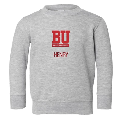 Toddler Chad & Jake  Heather Gray Boston University Primary Logo Personalized Pullover Sweatshirt