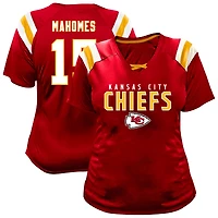 Women's Fanatics Patrick Mahomes Red Kansas City Chiefs Plus Size Name & Number Raglan Lace V-Neck T-Shirt