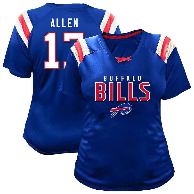 Women's Fanatics Josh Allen Royal Buffalo Bills Plus Size Name & Number Raglan Lace V-Neck T-Shirt