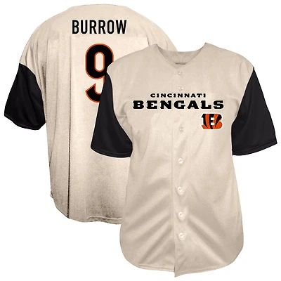 Men's Fanatics Joe Burrow Cream Cincinnati Bengals Big & Tall Baseball Button-Up Shirt