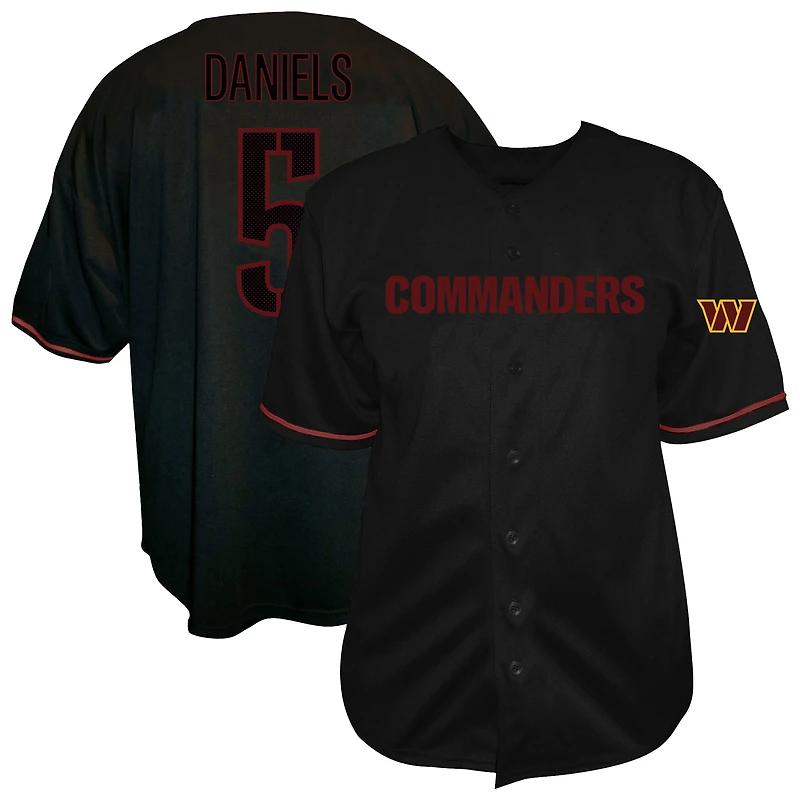 Men's Fanatics Jayden Daniels Black Washington Commanders Big & Tall Baseball Button-Up Shirt