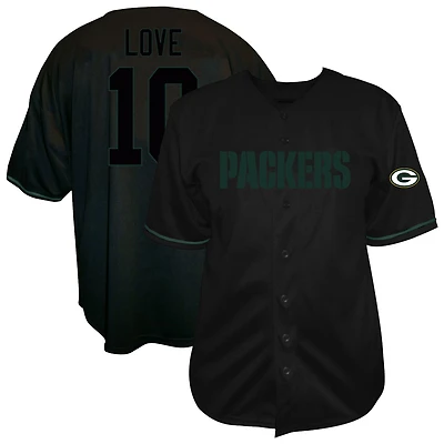 Men's Fanatics Jordan Love Black Green Bay Packers Big & Tall Baseball Button-Up Shirt