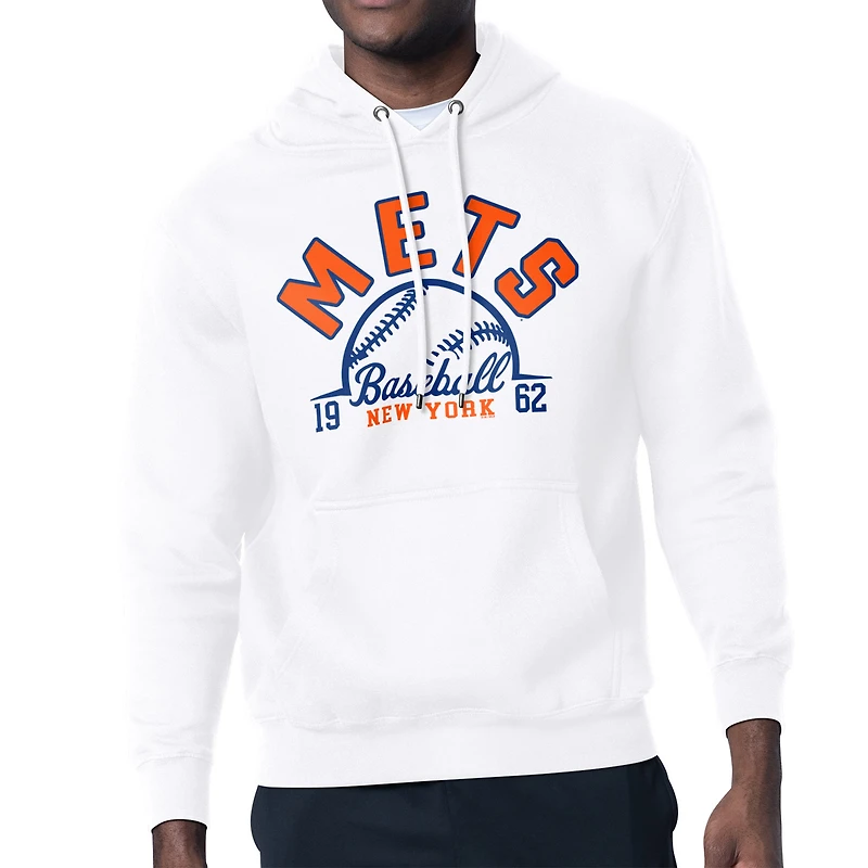 Men's Starter White New York Mets Half Ball Team Graphic Pullover Hoodie