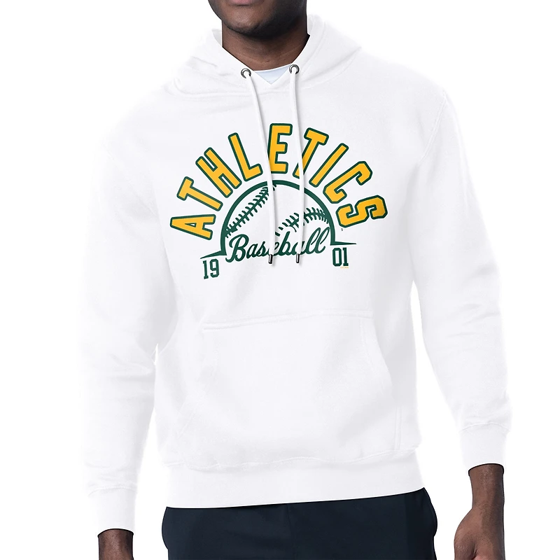 Men's Starter White Athletics Half Ball Team Graphic Pullover Hoodie