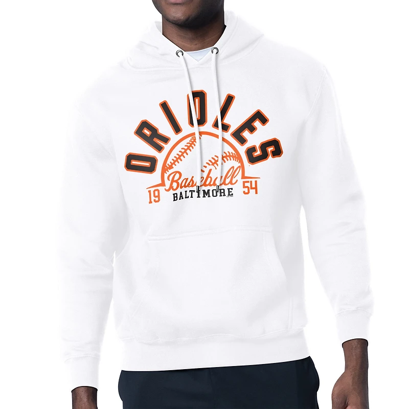 Men's Starter White Baltimore Orioles Half Ball Team Graphic Pullover Hoodie