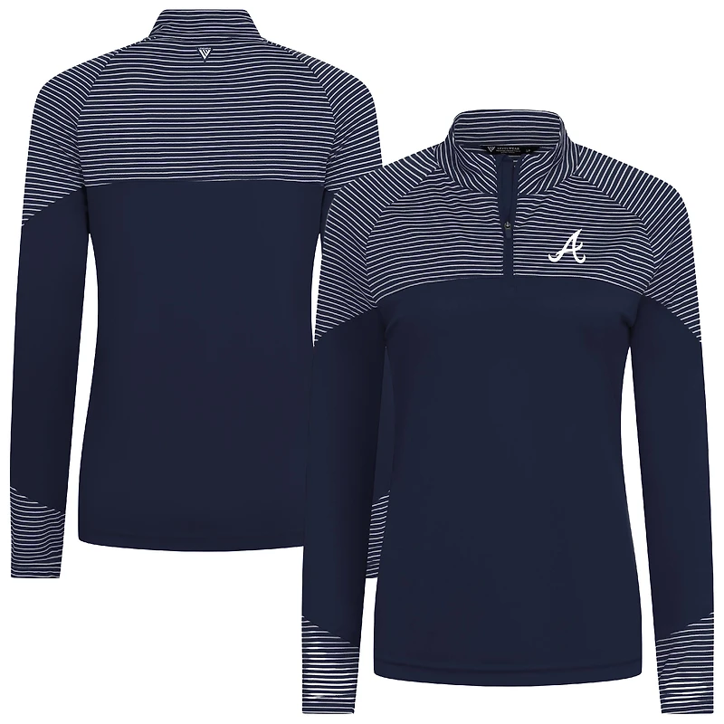 Women's Levelwear Navy Atlanta Braves Classic Stripes Insignia 2.0 Raglan Quarter-Zip Top