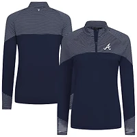 Women's Levelwear Navy Atlanta Braves Classic Stripes Insignia 2.0 Raglan Quarter-Zip Top