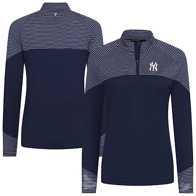 Women's Levelwear Navy New York Yankees Classic Stripes Insignia 2.0 Raglan Quarter-Zip Top