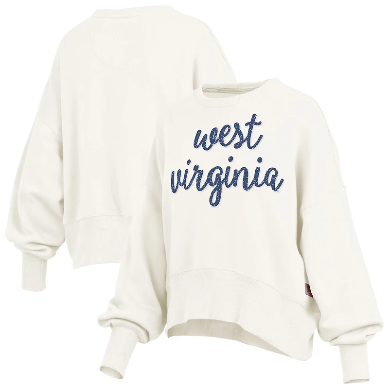 Women's Pressbox Cream West Virginia Mountaineers Oversized Chelsea Waist Length Pullover Sweatshirt