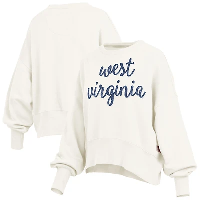 Women's Pressbox Cream West Virginia Mountaineers Oversized Chelsea Waist Length Pullover Sweatshirt