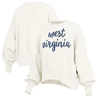 Women's Pressbox Cream West Virginia Mountaineers Oversized Chelsea Waist Length Pullover Sweatshirt