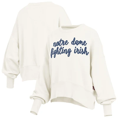 Women's Pressbox Cream Notre Dame Fighting Irish Oversized Chelsea Waist Length Pullover Sweatshirt