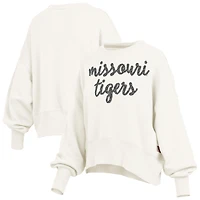 Women's Pressbox Cream Missouri Tigers Oversized Chelsea Waist Length Pullover Sweatshirt