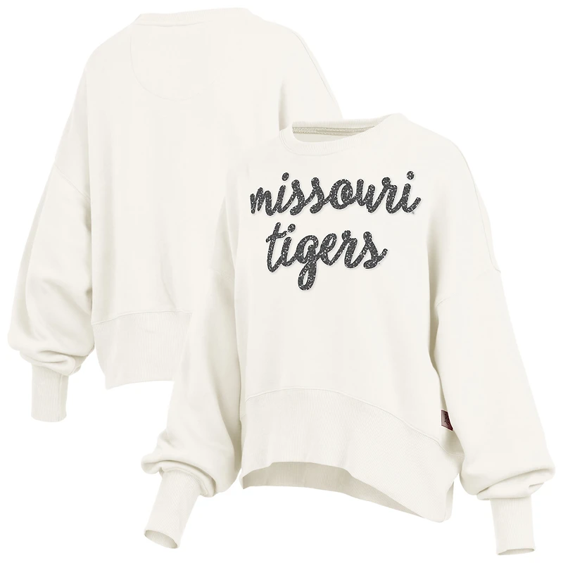 Women's Pressbox Cream Missouri Tigers Oversized Chelsea Waist Length Pullover Sweatshirt