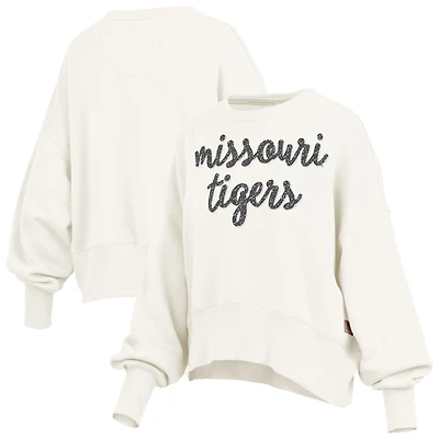 Women's Pressbox Cream Missouri Tigers Oversized Chelsea Waist Length Pullover Sweatshirt
