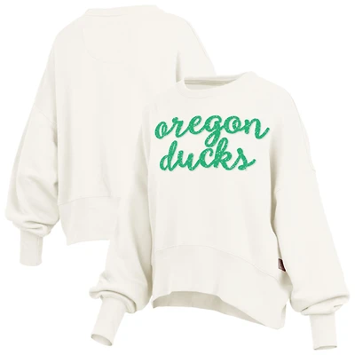 Women's Pressbox Cream Oregon Ducks Oversized Chelsea Waist Length Pullover Sweatshirt