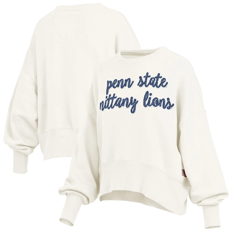 Women's Pressbox Cream Penn State Nittany Lions Oversized Chelsea Waist Length Pullover Sweatshirt