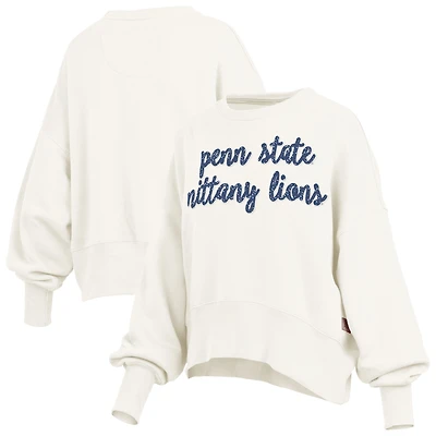 Women's Pressbox Cream Penn State Nittany Lions Oversized Chelsea Waist Length Pullover Sweatshirt