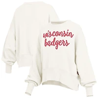 Women's Pressbox Cream Wisconsin Badgers Oversized Chelsea Waist Length Pullover Sweatshirt