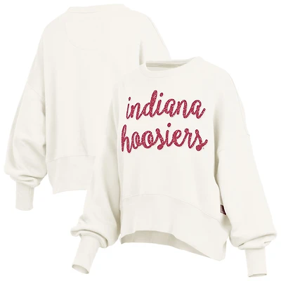 Women's Pressbox Cream Indiana Hoosiers Oversized Chelsea Waist Length Pullover Sweatshirt