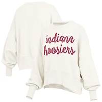 Women's Pressbox Cream Indiana Hoosiers Oversized Chelsea Waist Length Pullover Sweatshirt