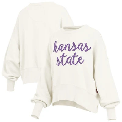 Women's Pressbox Cream Kansas State Wildcats Oversized Chelsea Waist Length Pullover Sweatshirt