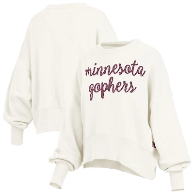 Women's Pressbox Cream Minnesota Golden Gophers Oversized Chelsea Waist Length Pullover Sweatshirt