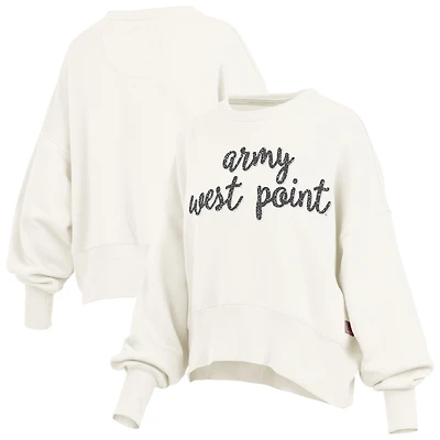 Women's Pressbox Cream Army Black Knights Oversized Chelsea Waist Length Pullover Sweatshirt