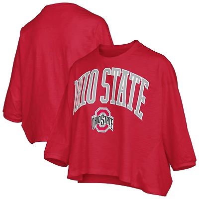 Women's Pressbox  Scarlet Ohio State Buckeyes Midi Arch Over Logo Oversized T-Shirt