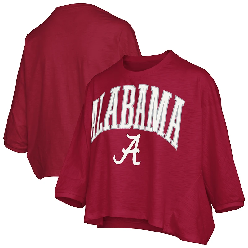 Women's Pressbox  Crimson Alabama Tide Midi Arch Over Logo Oversized T-Shirt
