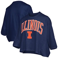 Women's Pressbox  Navy Illinois Fighting Illini Midi Arch Over Logo Oversized T-Shirt