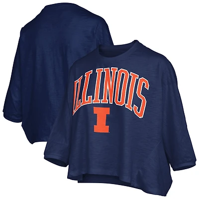Women's Pressbox  Navy Illinois Fighting Illini Midi Arch Over Logo Oversized T-Shirt