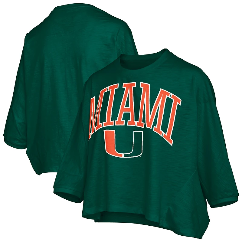 Women's Pressbox  Green Miami Hurricanes Midi Arch Over Logo Oversized T-Shirt