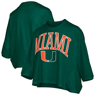 Women's Pressbox  Green Miami Hurricanes Midi Arch Over Logo Oversized T-Shirt