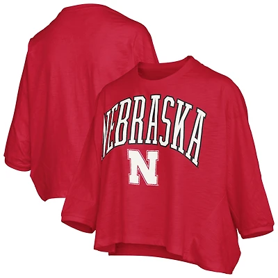 Women's Pressbox  Red Nebraska Huskers Midi Arch Over Logo Oversized T-Shirt