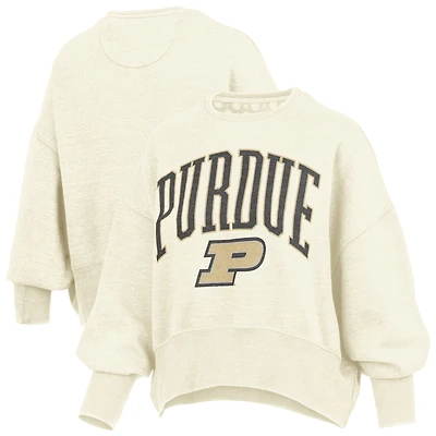 Women's Pressbox Natural Purdue Boilermakers Oversized Waist-Length Crewneck Sweatshirt