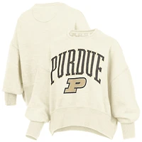 Women's Pressbox Natural Purdue Boilermakers Oversized Waist-Length Crewneck Sweatshirt