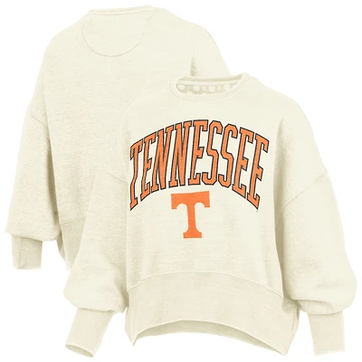 Women's Pressbox Natural Tennessee Volunteers Oversized Waist-Length Crewneck Sweatshirt