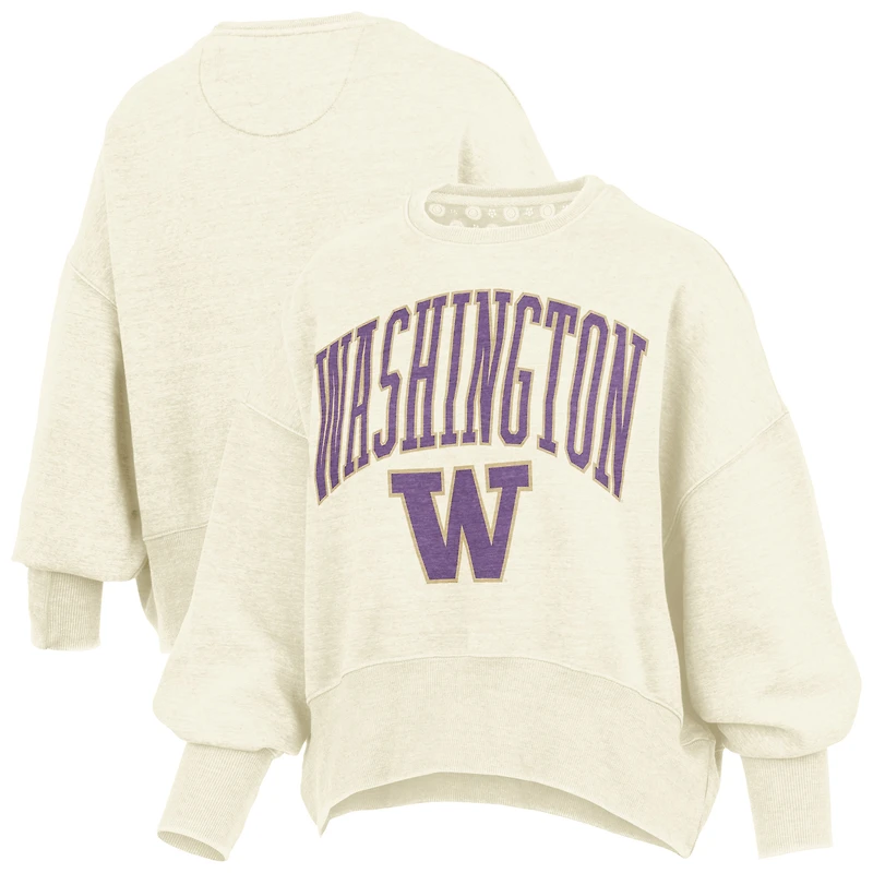 Women's Pressbox Natural Washington Huskies Oversized Waist-Length Crewneck Sweatshirt
