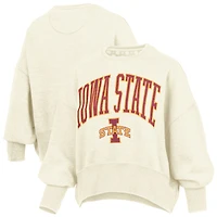Women's Pressbox Natural Iowa State Cyclones Oversized Waist-Length Crewneck Sweatshirt