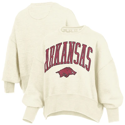 Women's Pressbox Natural Arkansas Razorbacks Oversized Waist-Length Crewneck Sweatshirt