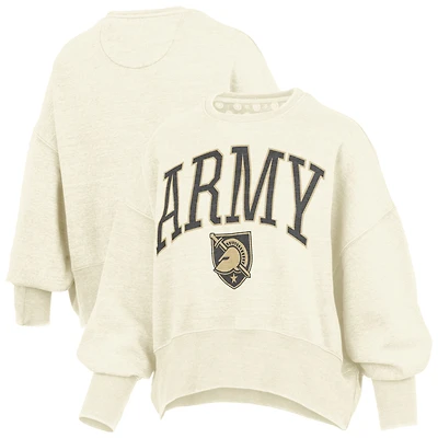 Women's Pressbox Natural Army Black Knights Oversized Waist-Length Crewneck Sweatshirt