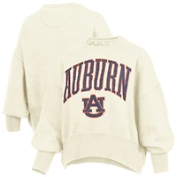 Women's Pressbox Natural Auburn Tigers Oversized Waist-Length Crewneck Sweatshirt