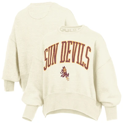Women's Pressbox Natural Arizona State Sun Devils Oversized Waist-Length Crewneck Sweatshirt