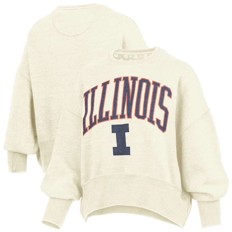 Women's Pressbox Natural Illinois Fighting Illini Oversized Waist-Length Crewneck Sweatshirt