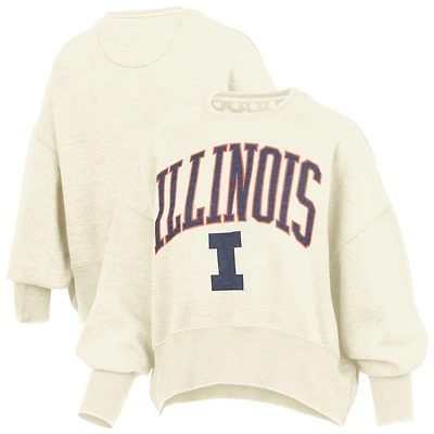 Women's Pressbox Natural Illinois Fighting Illini Oversized Waist-Length Crewneck Sweatshirt