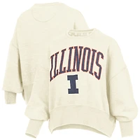 Women's Pressbox Natural Illinois Fighting Illini Oversized Waist-Length Crewneck Sweatshirt